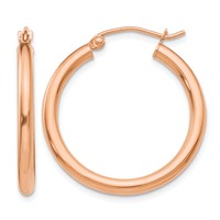14K Rose Gold 2.5x 25mm Polished Lightweight Tube Hoop Earrings view 1