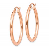 14K Rose Gold 2.5x 30mm Polished Lightweight Tube Hoop Earrings view 2