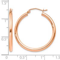 14K Rose Gold 2.5x 30mm Polished Lightweight Tube Hoop Earrings view 4