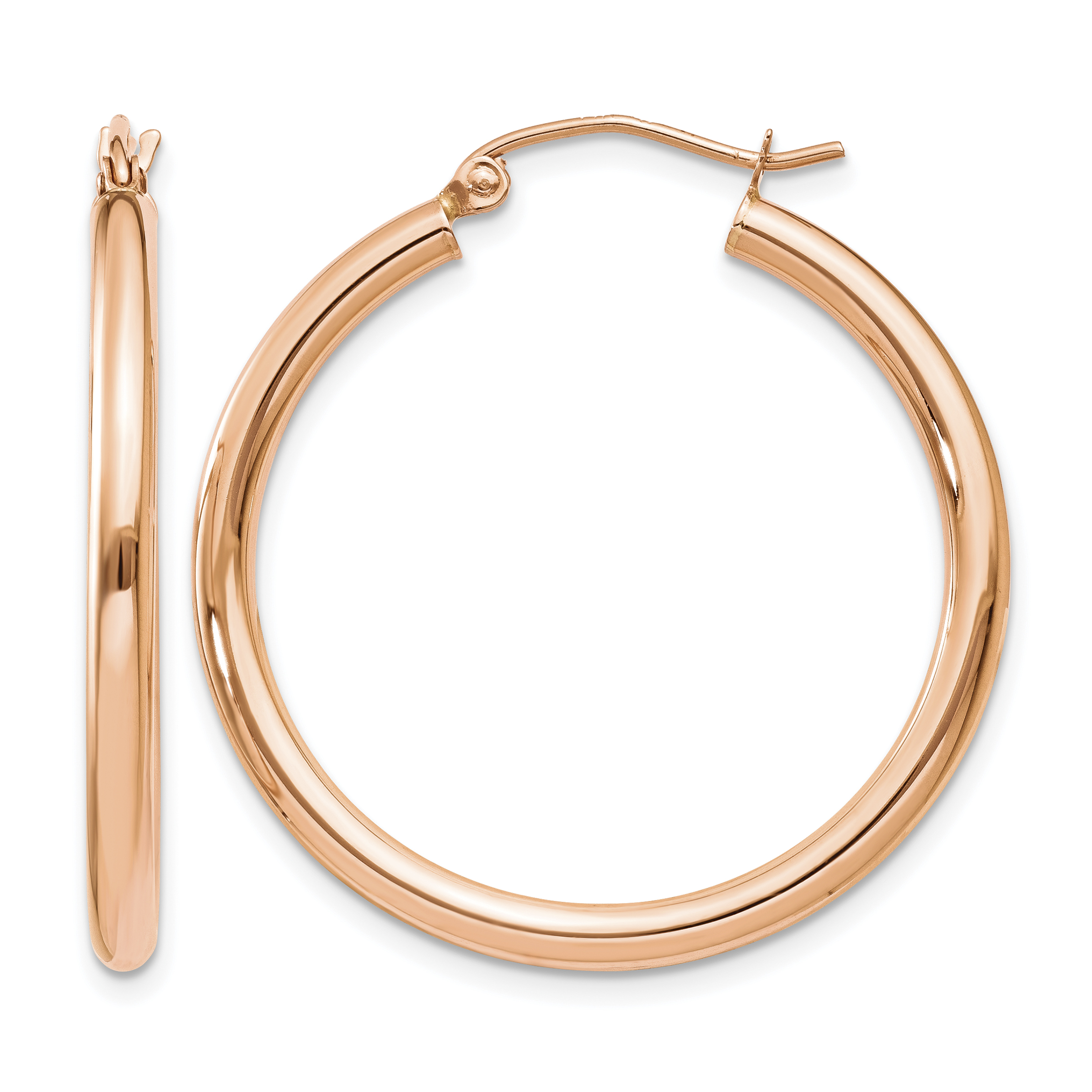 14k Rose Gold Polished 2.5mm Lightweight Tube Hoop Earrings (TE533)