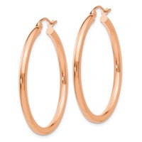 14K Rose Gold 2.5x 35mm Polished Lightweight Tube Hoop Earrings view 2