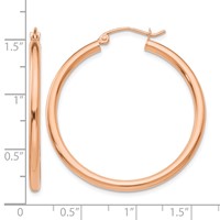 14K Rose Gold 2.5x 35mm Polished Lightweight Tube Hoop Earrings view 4