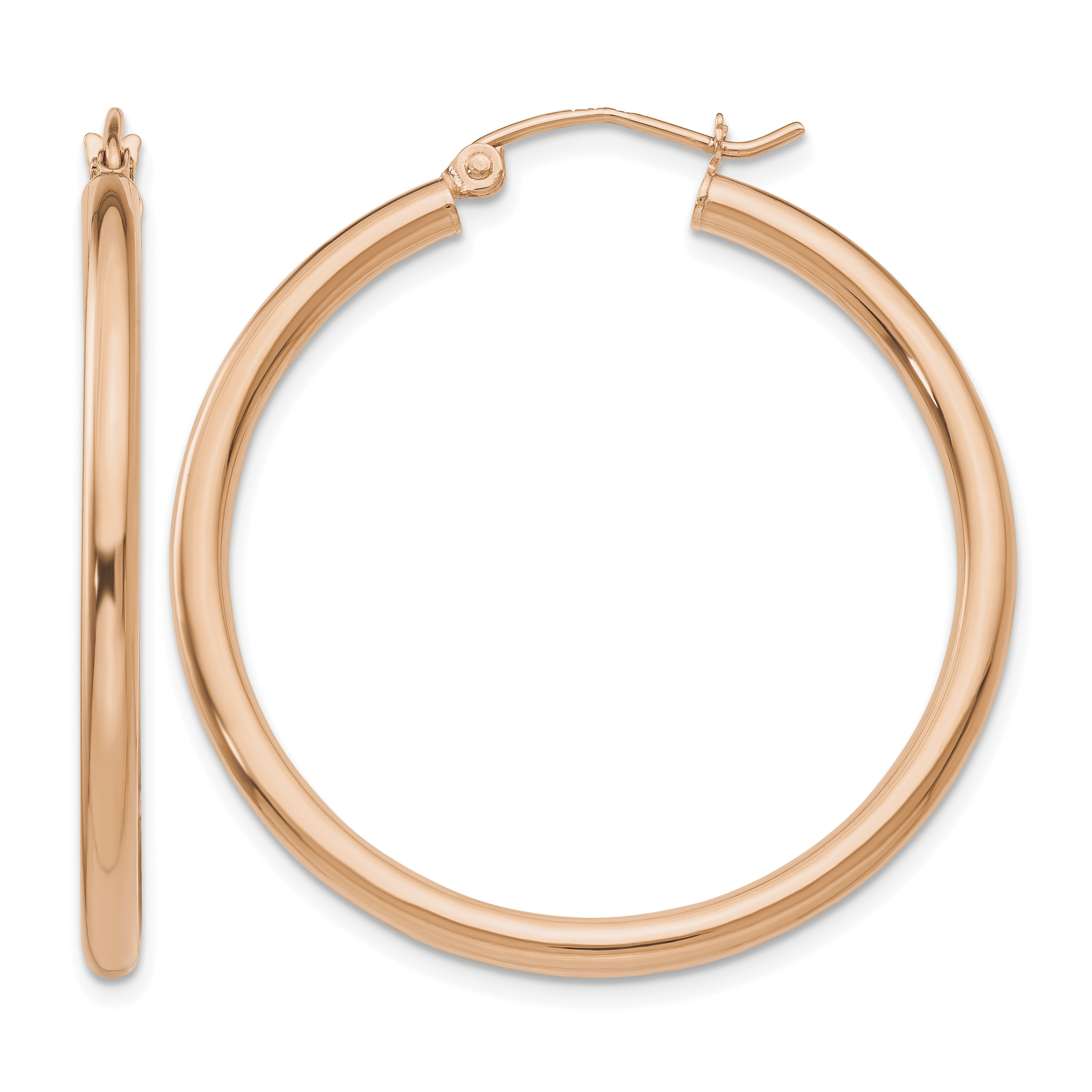 14k Rose Gold Polished 2.5mm Lightweight Tube Hoop Earrings (TE534)