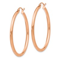 14K Rose Gold 2.5x 40mm Polished Lightweight Tube Hoop Earrings view 2