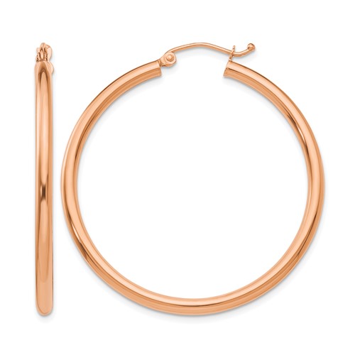 14K Rose Gold 2.5x 40mm Polished Lightweight Tube Hoop Earrings