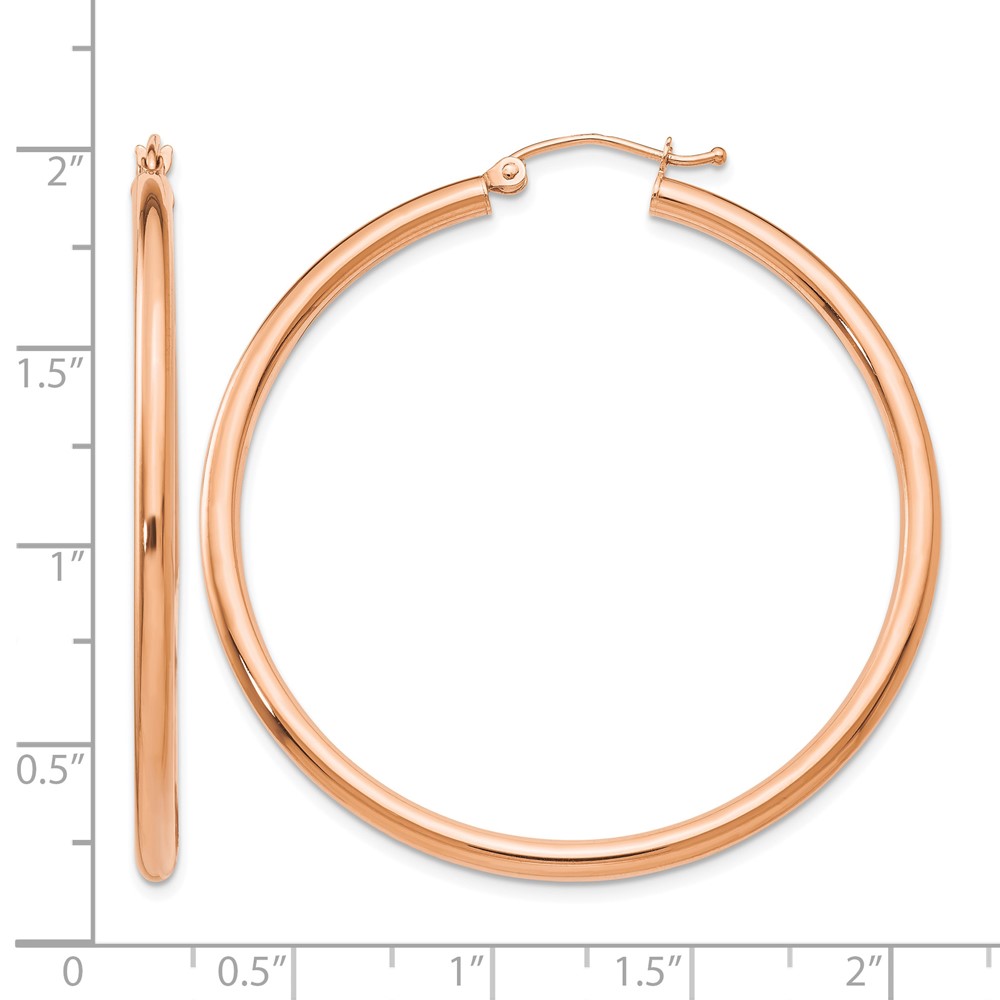 14k Rose Gold Polished 2.5mm Lightweight Tube Hoop Earrings (TE536)