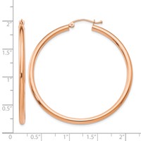 14K Rose Gold 2.5x 45mm Polished Lightweight Tube Hoop Earrings view 4
