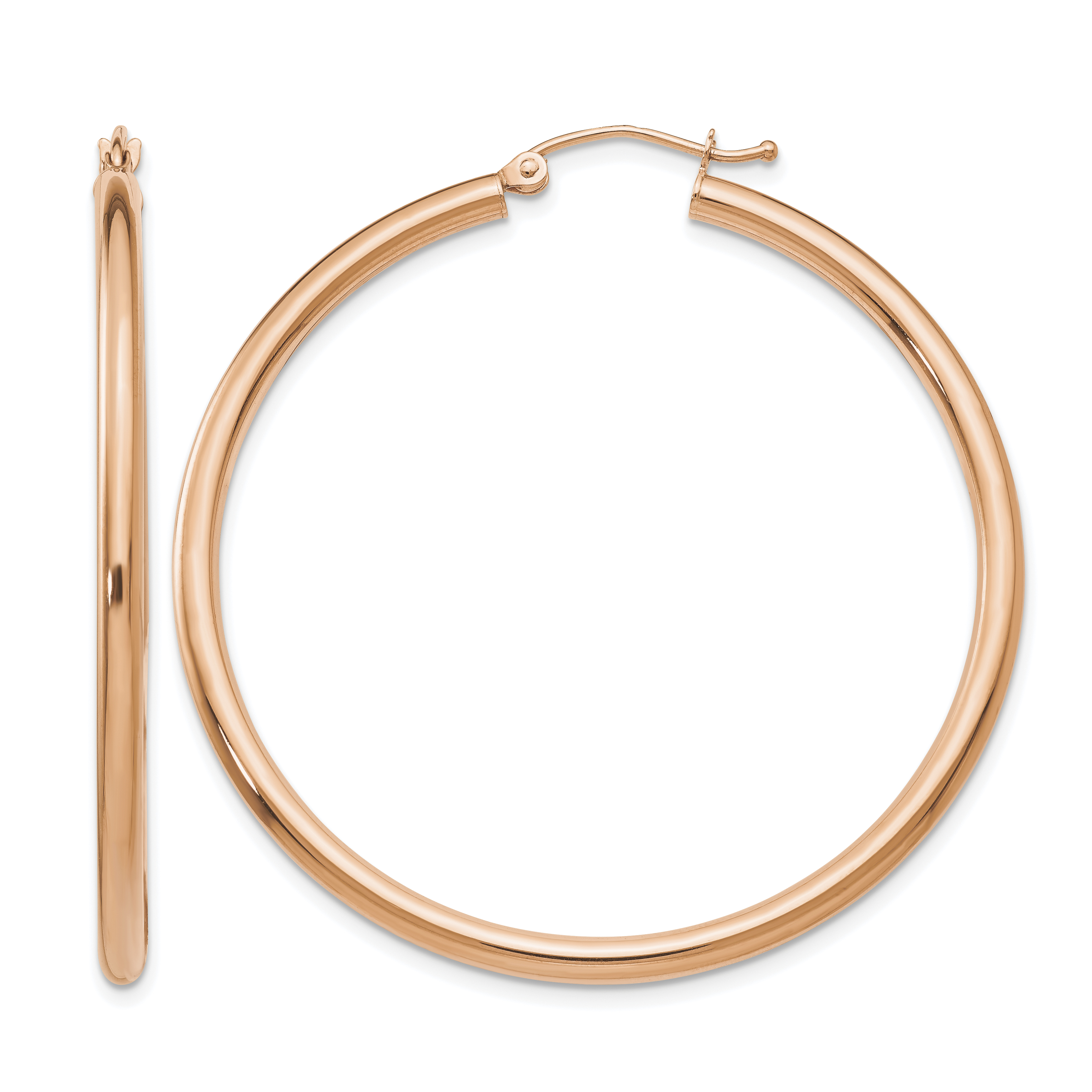 14k Rose Gold Polished 2.5mm Lightweight Tube Hoop Earrings (TE536)