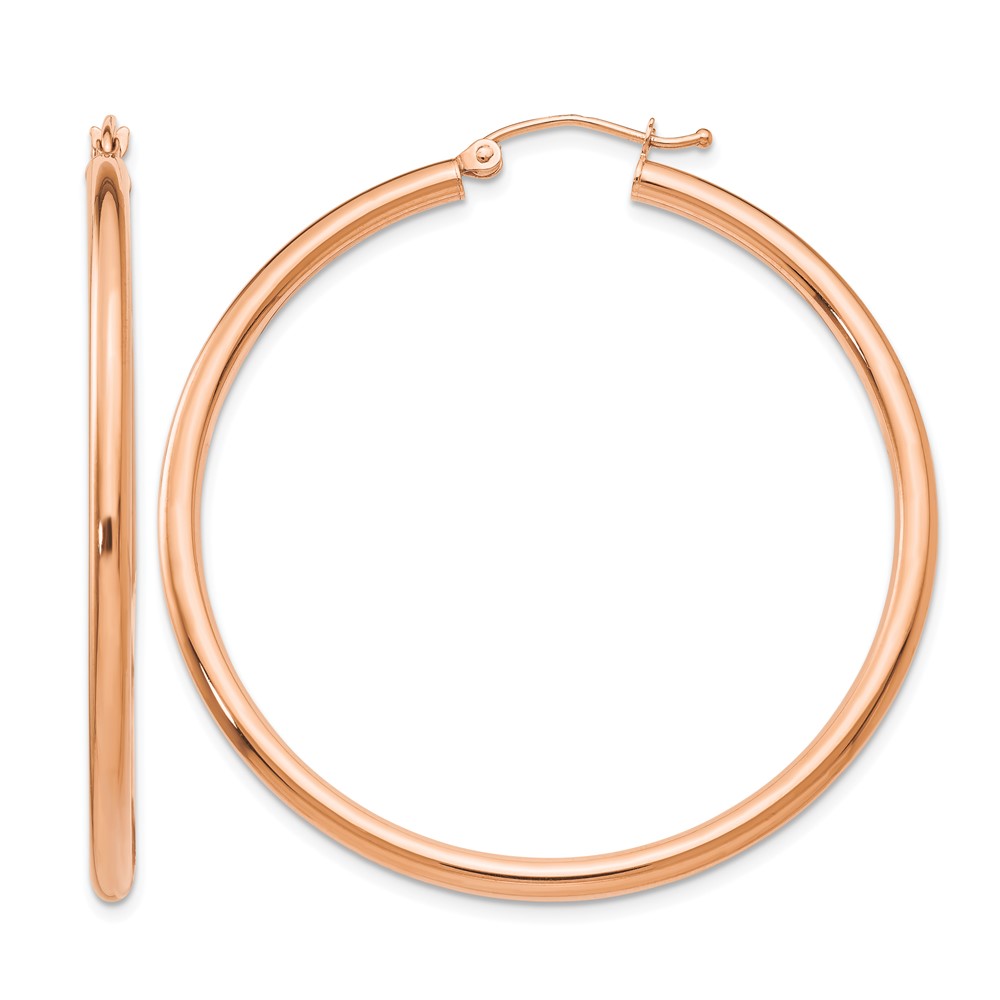 14K Rose Gold 2.5x 45mm Polished Lightweight Tube Hoop Earrings
