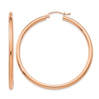 14K Rose Gold 2.5x 45mm Polished Lightweight Tube Hoop Earrings view 1