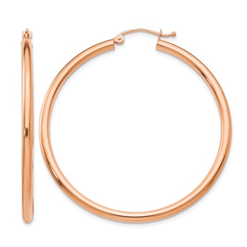 14K Rose Gold 2.5x 45mm Polished Lightweight Tube Hoop Earrings