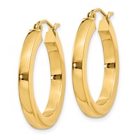 14K 3x25mm Polished Square Tube Hoop Earrings view 2