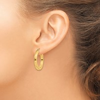 14K 3x25mm Polished Square Tube Hoop Earrings view 3