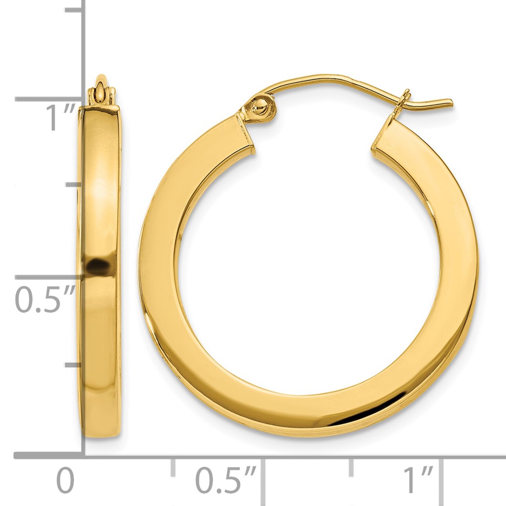 14k 3mm Polished Square Hoop Earrings (TE537)
