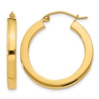 14K 3x25mm Polished Square Tube Hoop Earrings view 1
