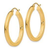 14K Yellow Gold 3x 30mm Polished Square Tube Hoop Earrings view 2