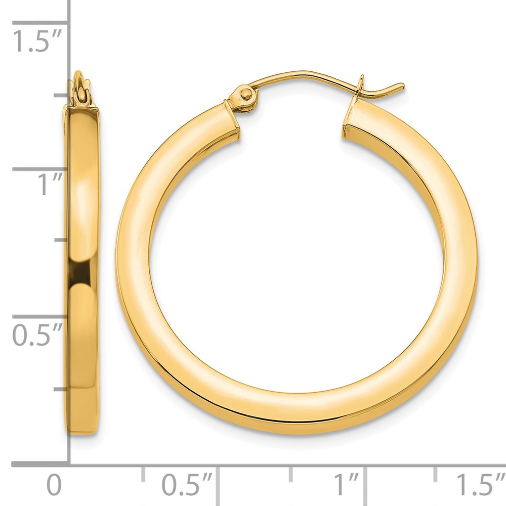 14k 3mm Polished Square Hoop Earrings (TE538)