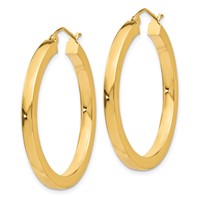 14K Yellow Gold 3x 35mm Polished Square Tube Hoop Earrings view 2