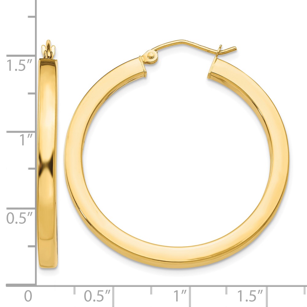 14k 3mm Polished Square Hoop Earrings (TE539)