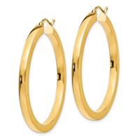 14K Yellow Gold 3x 40mm Polished Square Tube Hoop Earrings view 2