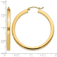 14K Yellow Gold 3x 40mm Polished Square Tube Hoop Earrings view 4