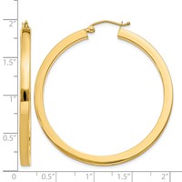 14K Yellow Gold 3x 45mm Polished Square Tube Hoop Earrings view 4