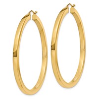 14K Yellow Gold 3x 50mm Polished Square Tube Hoop Earrings view 2