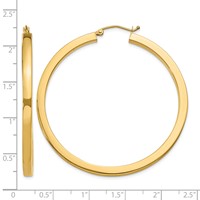 14K Yellow Gold 3x 50mm Polished Square Tube Hoop Earrings view 4