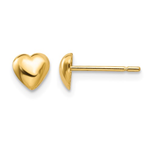 14K Yellow Gold Polished Heart Post Stud Earrings