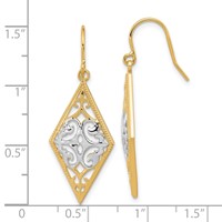 14K and White Rhodium Diamond-Shape Filigree Dangle French Hook Earrings view 4