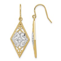 14K and White Rhodium Diamond-Shape Filigree Dangle French Hook Earrings view 1