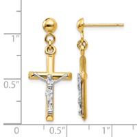 14K Two-tone Hollow Crucifix Dangle Post Earrings view 4
