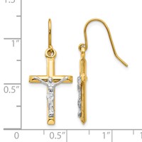 14K Two-tone Polished Crucifix Dangle French Hook Earrings view 4