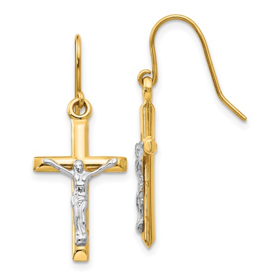 Gold Crucifix Dangle Earrings