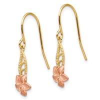 14K Two-tone Fancy Plumeria Dangle French Wire Earrings view 2