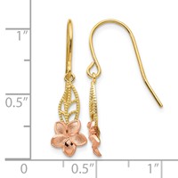 14K Two-tone Fancy Plumeria Dangle French Wire Earrings view 4