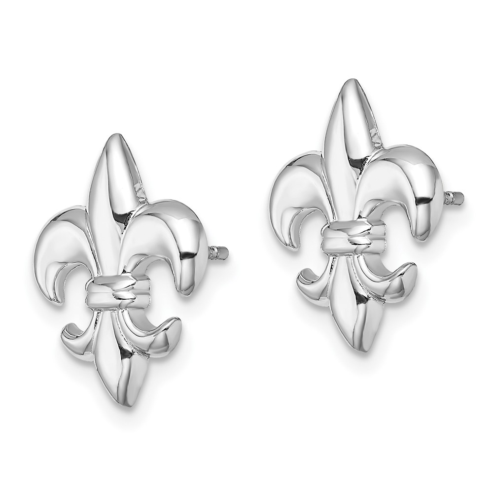 14K White Gold Small Fleur-De-Lis Post Earrings (TE619W)