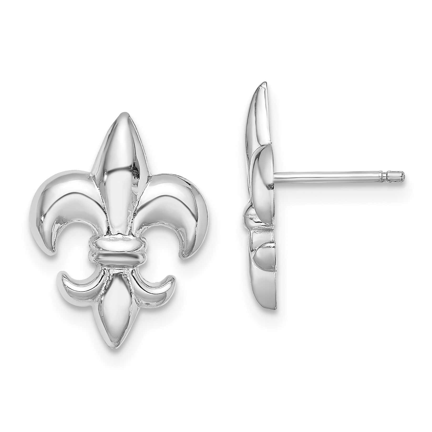 14K White Gold Small Fleur-De-Lis Post Earrings (TE619W)