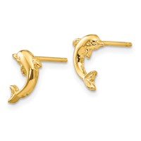 14K Yellow Gold Mini Jumping Dolphin Post Earrings view 2