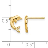 14K Yellow Gold Mini Jumping Dolphin Post Earrings view 4
