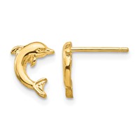 14K Yellow Gold Mini Jumping Dolphin Post Earrings view 1