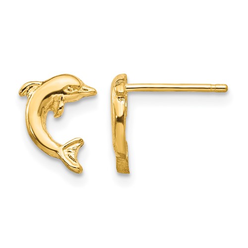 14K Yellow Gold Mini Jumping Dolphin Post Earrings