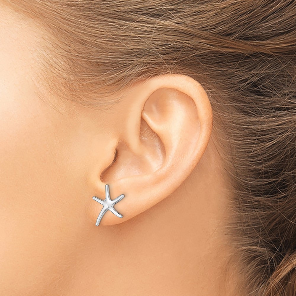 14K White Gold Polished Mini Starfish Earrings (TE624W)