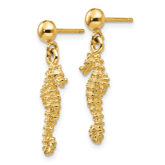 14k Seahorse Dangle Post Earrings