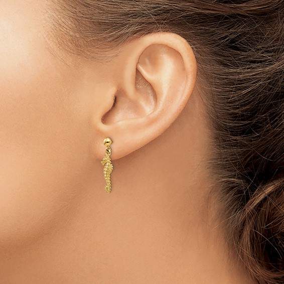 14k Seahorse Dangle Post Earrings