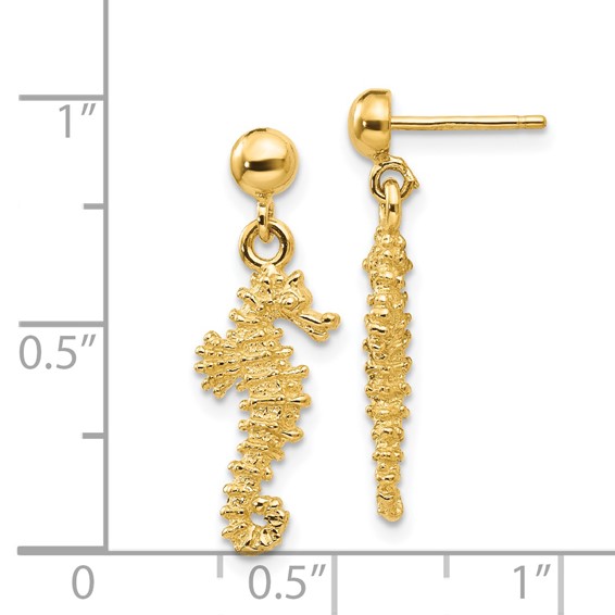 14k Seahorse Dangle Post Earrings