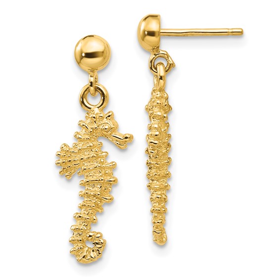 14k Seahorse Dangle Post Earrings