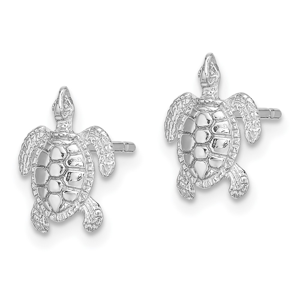 14K White Gold Polished / Textured Sea Turtle Post Earrings (TE627W)