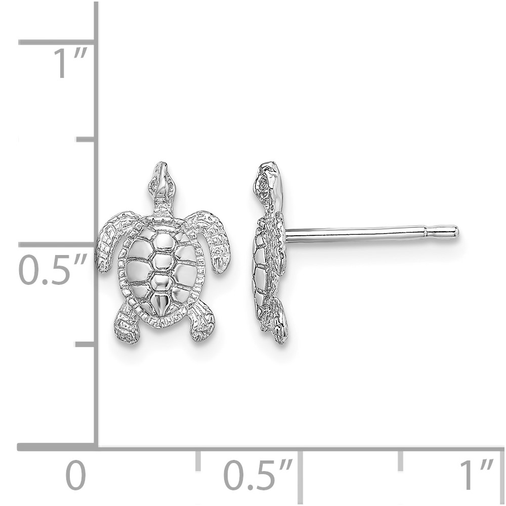 14K White Gold Polished / Textured Sea Turtle Post Earrings (TE627W)