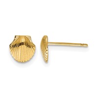 14K Yellow Gold Mini Scallop Shell Post Earrings view 1
